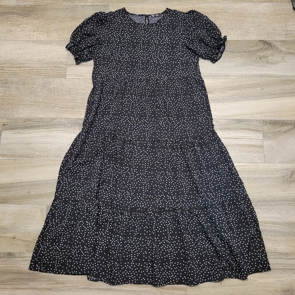 Pretty Garden Polka Dot Ruffle Puff Sleeve Tiered High Waist Midi Dress Large - Picture 2 of 10